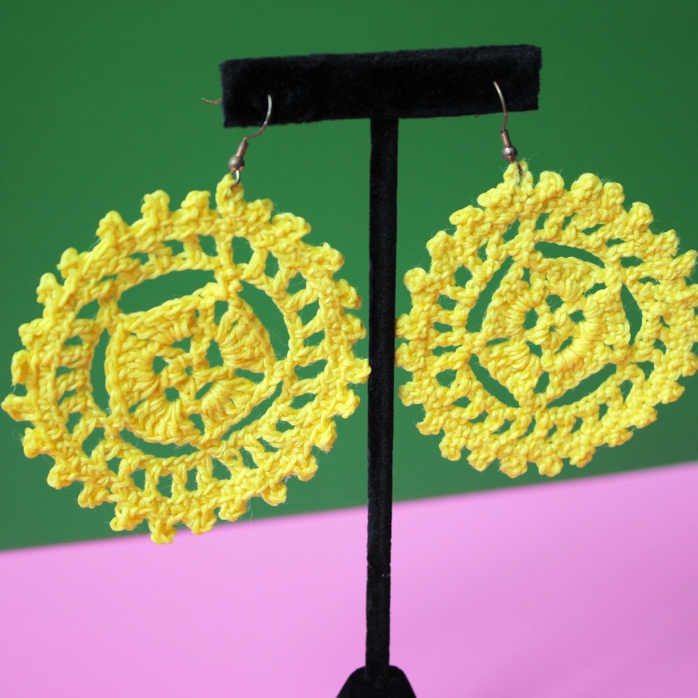 Handcrafted Yellow Crochet Earrings